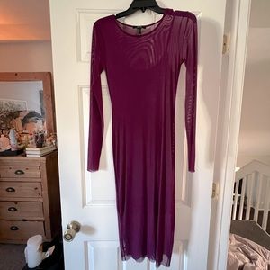 Plum color mesh slip midi dress